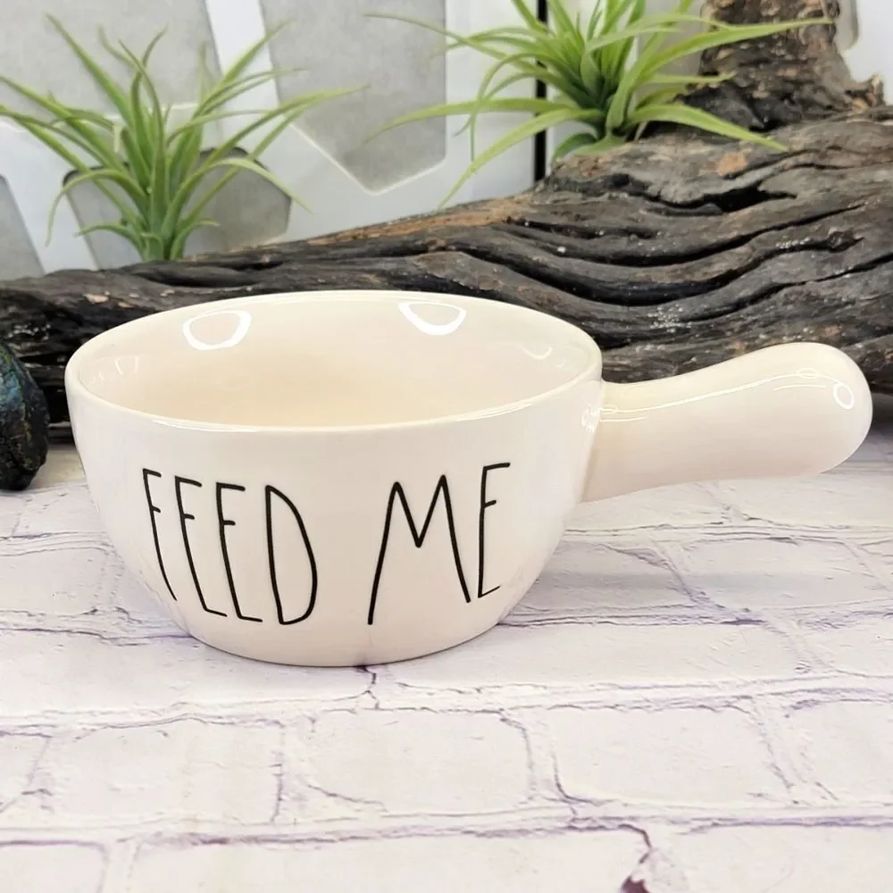 Rae Dunn FEED ME Ceramic Soup Crock with Handle